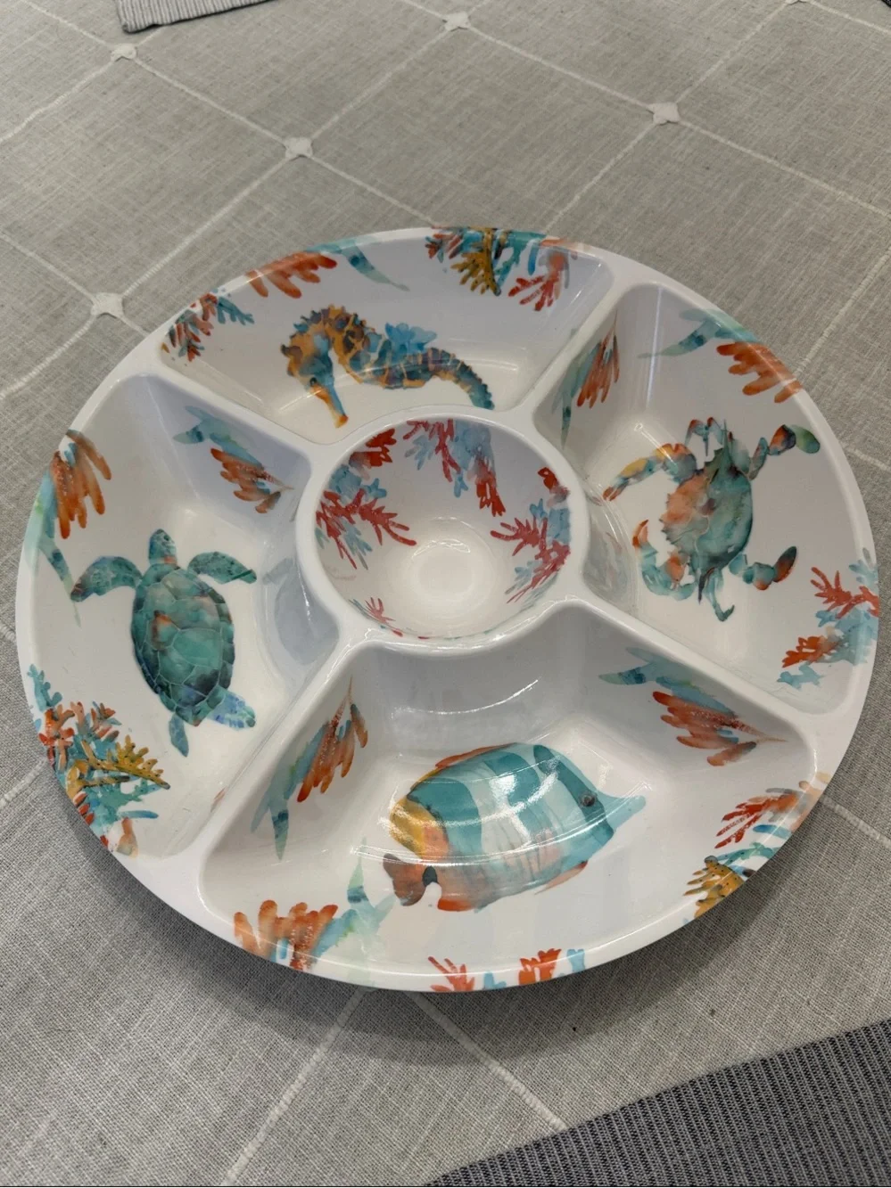 Ocean Life Ceramic Divided Serving Platter - Turtle & Seahorse Design